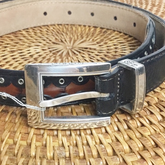 Brighton Black And Brown Leather Belt With Silver Hardware Size M - Picture 2 of 5